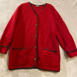 LLBean Jacket Women’s Red Gray Trim Wool Button Down